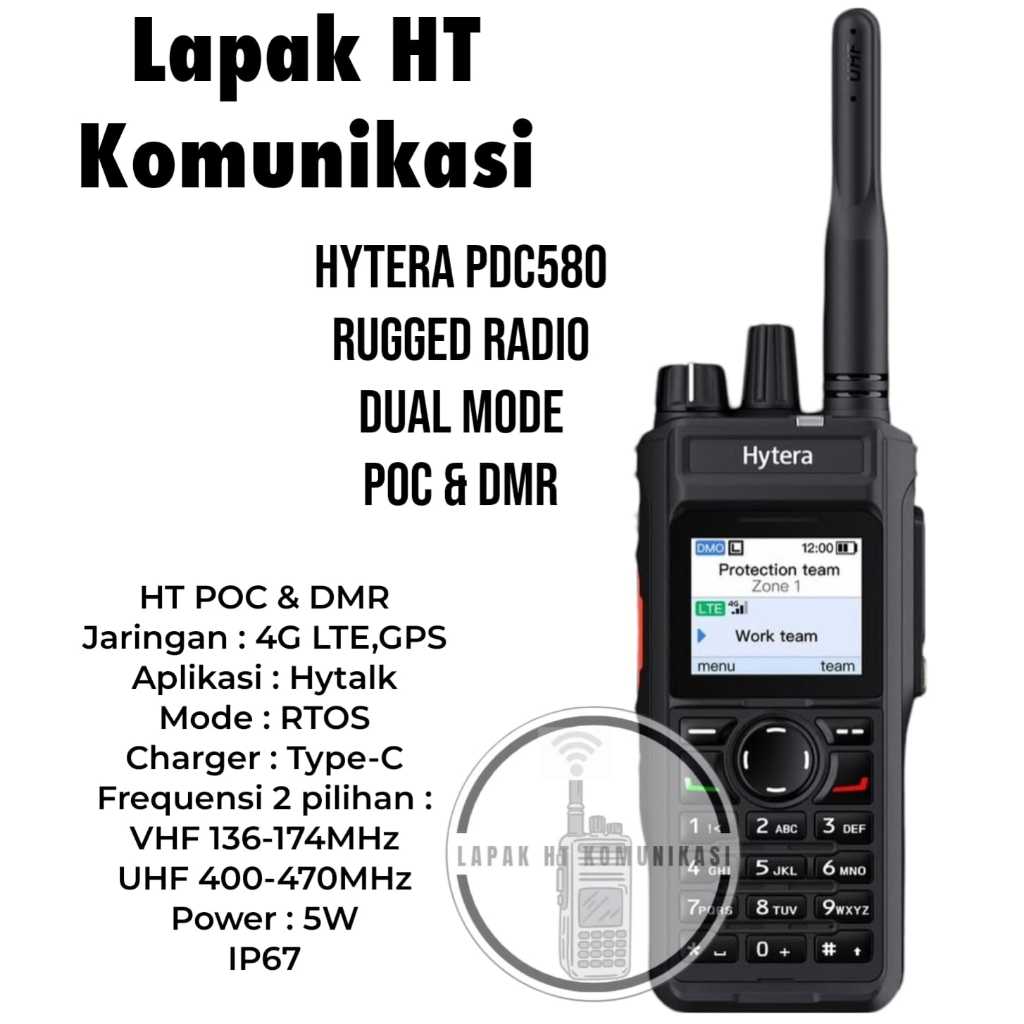 Hytera PDC580 Dual Mode Rugged Radio HT POC Hybrid Digital Analog UHF 400 GPS Ori Baru Garansi PDC-5
