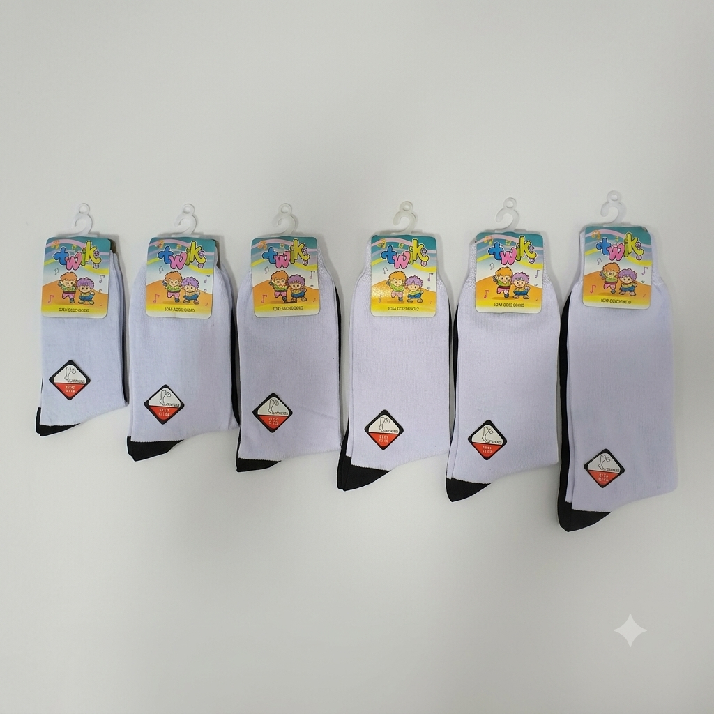 TWIKI - Kaos Kaki Sekolah Anak Twiki Putih Telapak Hitam Panjang Anti Kotor