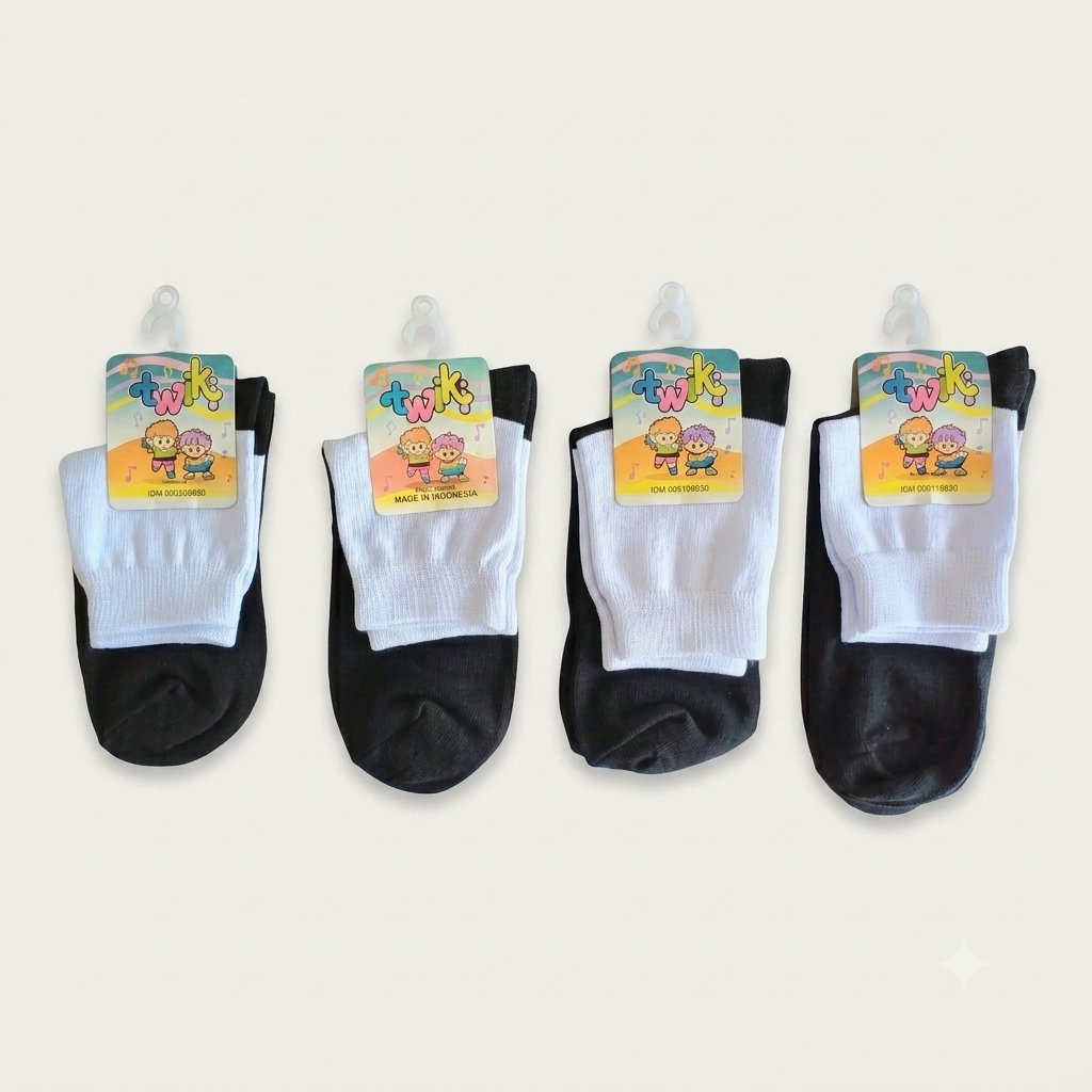 TWIKI - Kaos Kaki Sekolah Anak Twiki Putih Telapak Hitam Pendek SD SMP SMA
