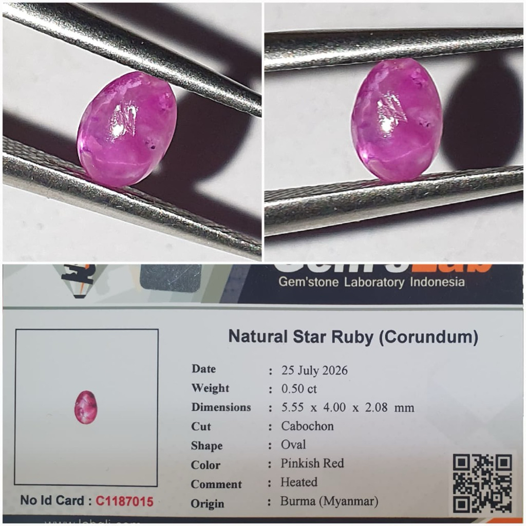 natural Ruby Burma 0.50ct Pinkish-Red Heated only memo GLI