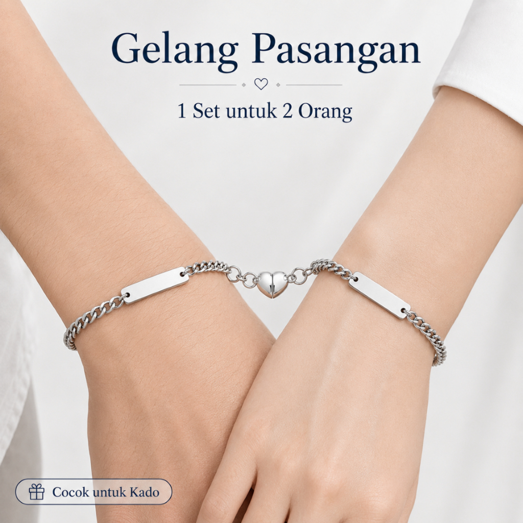 Gelang Couple Magnet Hati 1Set Isi 2 Buah Gelang Pasangan Rantai Logam Cocok Kado Pacar