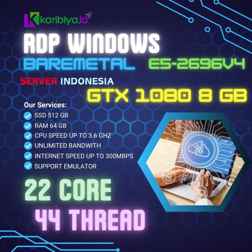 Bare Metal Server RDP Dedicated 22 Core  44 Thread 64GB RAM VGA GPU GTX 1080 OBS Emulator Android Yo