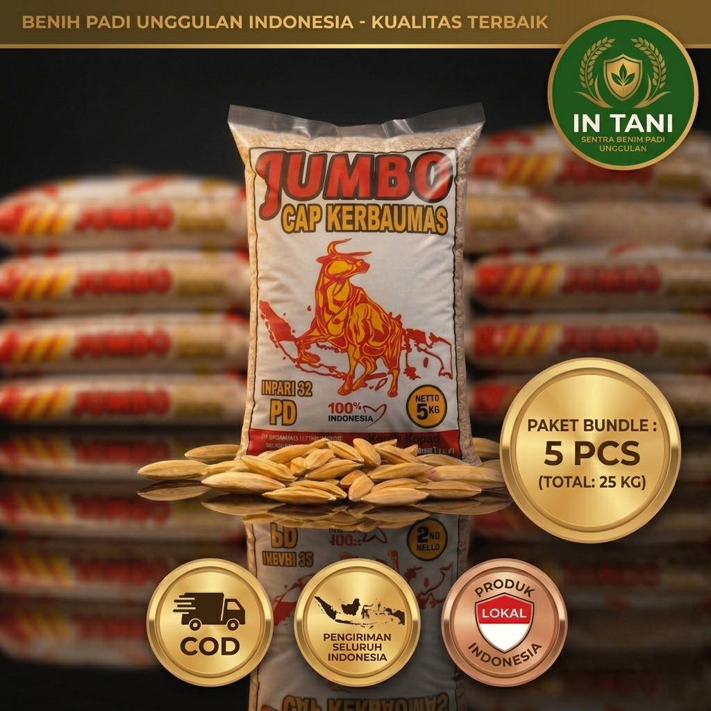 Benih Padi Jumbo Cap Kerbaumas Inpari 32 PD 5 kg Paket Bundle 5 pcs Total 25 kg