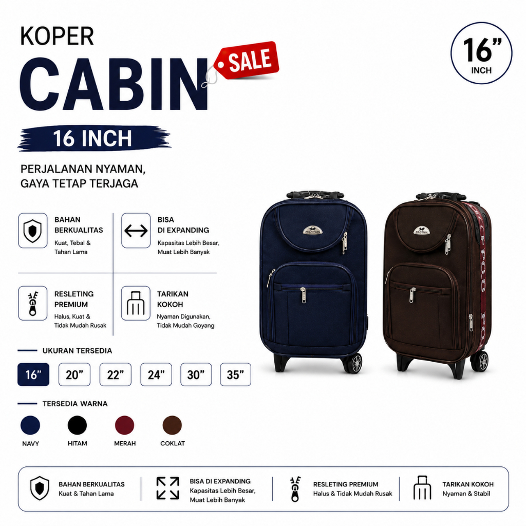 Koper Cabin 16inch Koper Polo Bahan  Expander Kecil Mungil Satu