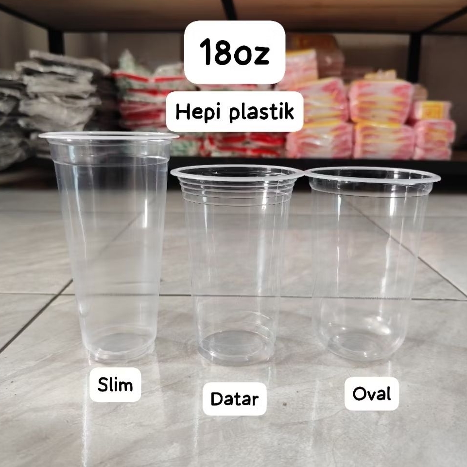 Cup Gelas Plastik Banteng 18oz / Cup Gelas 18oz Datar / Cup Gelas 18oz OVAL / Cup Gelas 18oz Slim 50