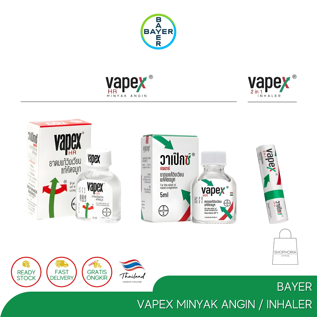 Vapex HR Minyak Angin 14 ml / 5 ml & Inhaler Hidung Tersumbat Pilek Pusing Sakit Kepala Menthol Euca