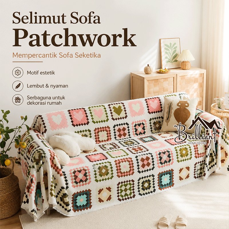 Selimut Sofa Patchwork Estetik Multifungsi Penutup Sofa Dekorasi Rumah Lembut Bisa Dicuci