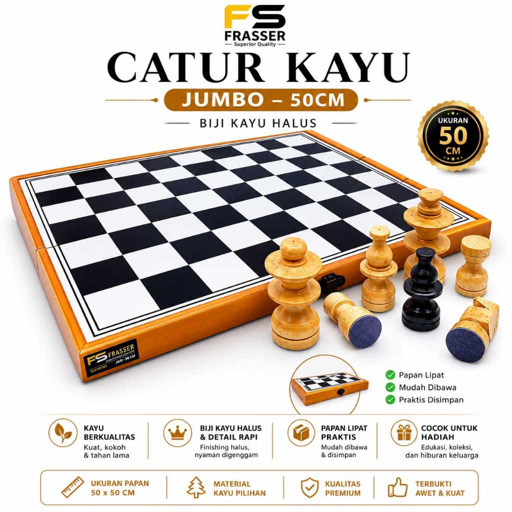 Papan Kayu Catur Kayu Supreme BN 12 CTR KY 01 PK