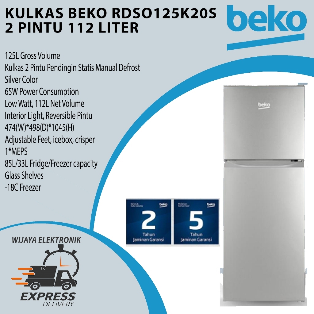 Beko RDSO125K20S - Kulkas 2 Pintu Mini 112 Liter