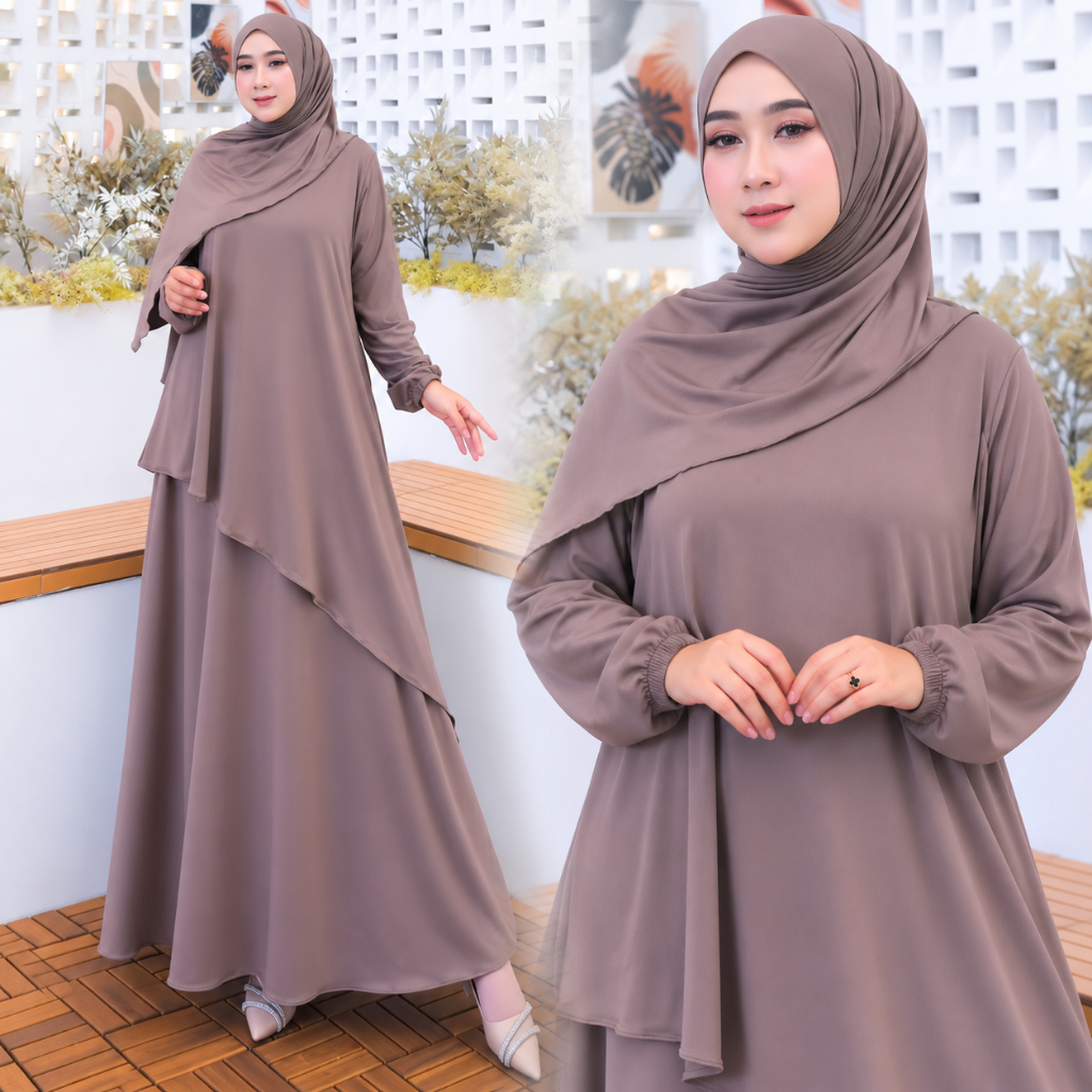Malarysa - One Set Rok 3in1 Jersey - Seltelan Rok Free Hijab Pashmina - Jersey Set Premium Jumbo