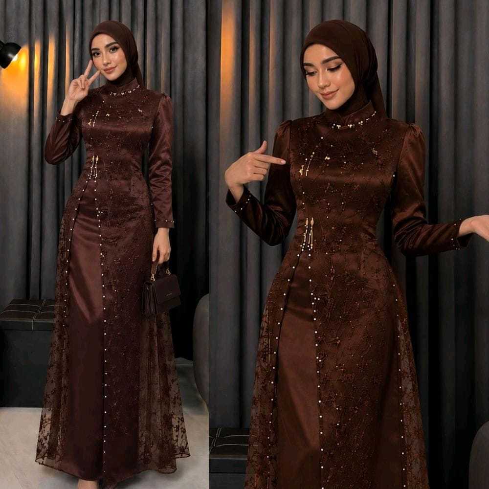 FLORETA DRESS GAUN PESTA KONDANGAN GAMIS ATASAN WANITA KOMBINASI BROKAT SATIN TERMURAH VIRAL PREMIUM