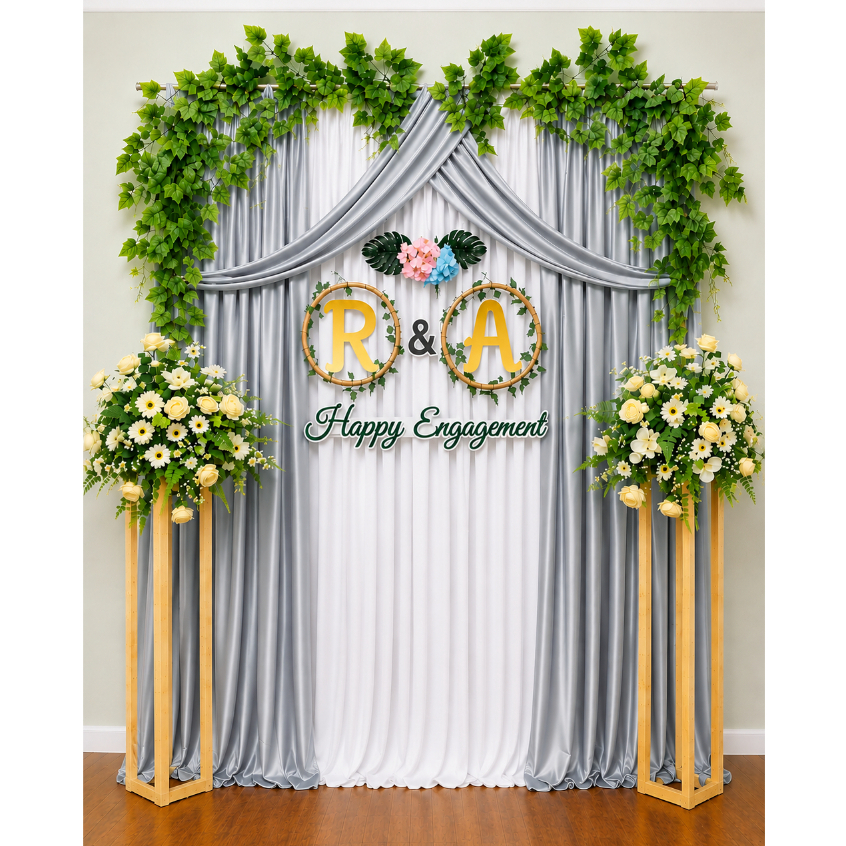 Backdrop Tunangan Lamaran Engagement 3x2.2m | Background Dekorasi Tunangan Premium