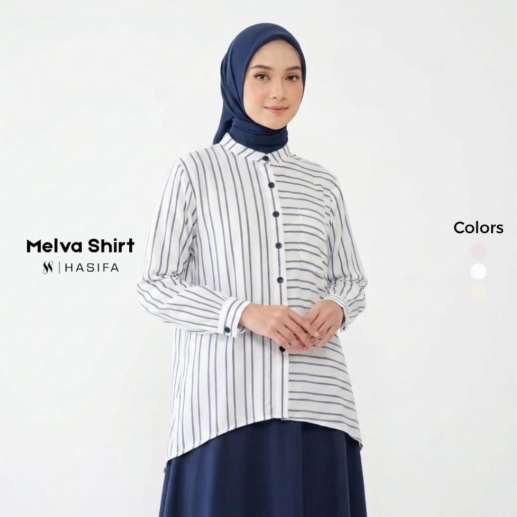 Hasifa Melva Shirt Blouse | Atasan Kemeja Blouse Salur Muslim Basic