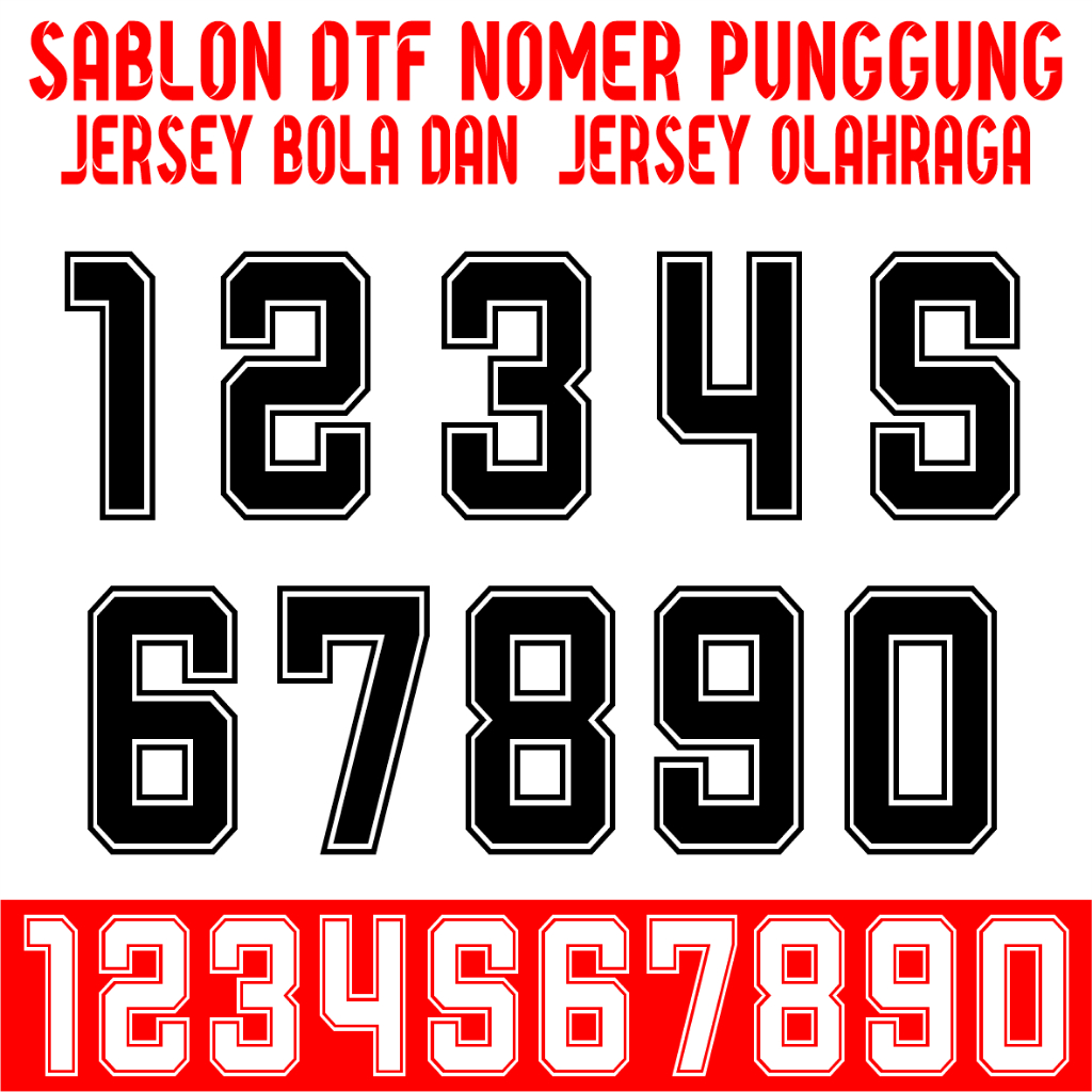 Sablon DTF Nomor Punggung Jersey Bola dan Olahraga 0-9 Font Atlanta