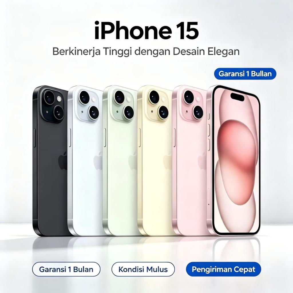 iPhone 15 15Plus Second Inter 128GB/256GB - Layar Asli, Face ID, 3Tools Hijau