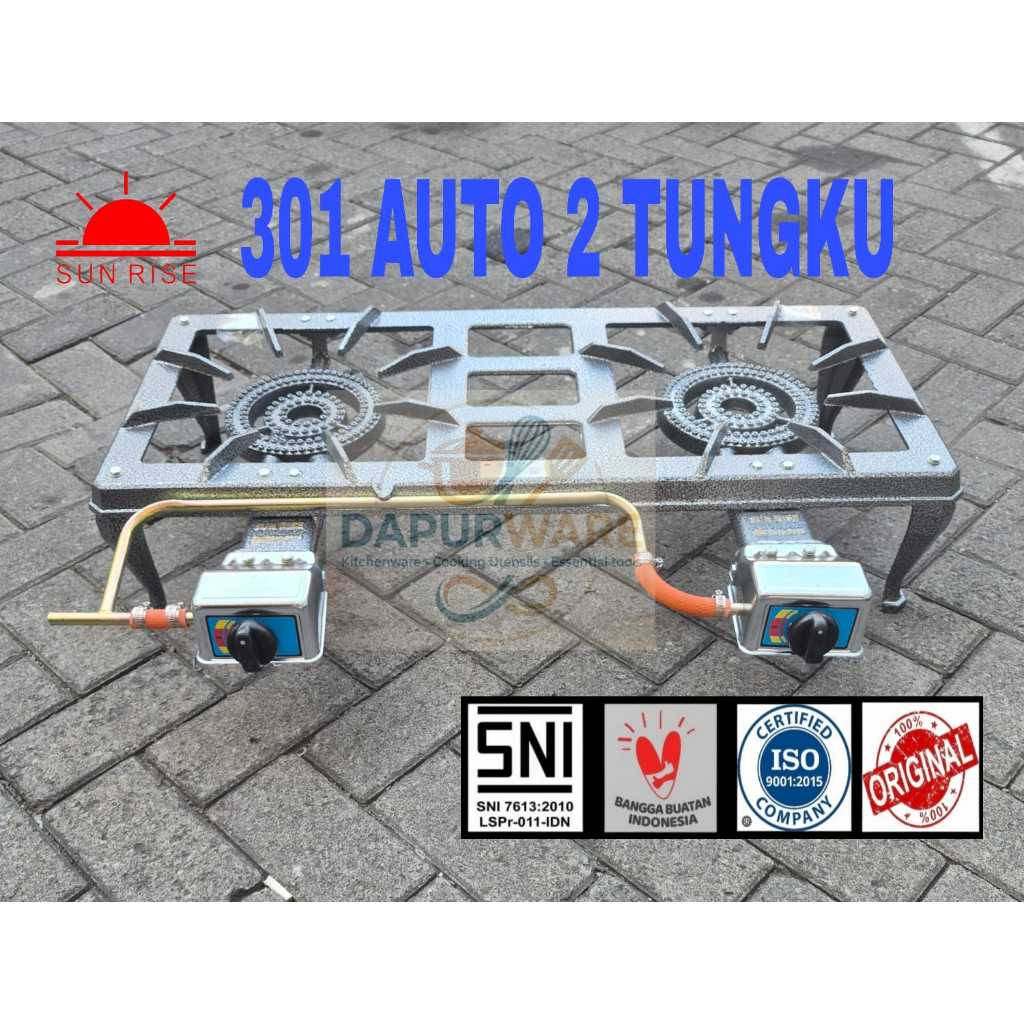 Kompor gas bodi cor sunrise sun rise tipe 301 auto 2 tungku mata SNI - 301 auto 2 mata - 301 a 2 tk 