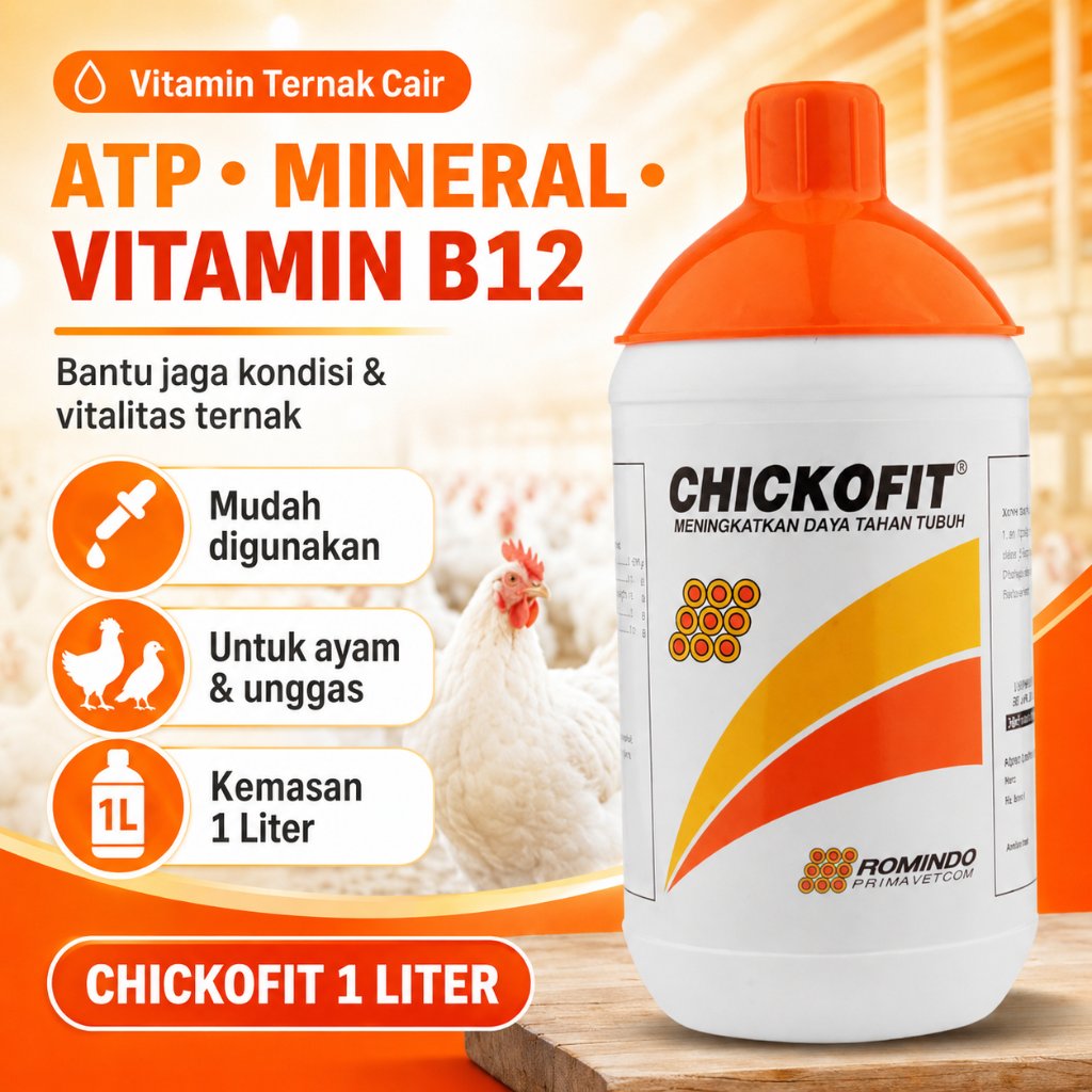 CHICKOFIT 1 Liter Vitamin Ternak Cair ATP Mineral B12, Vitamin Ayam Unggas Suplemen Hewan untuk Nutr