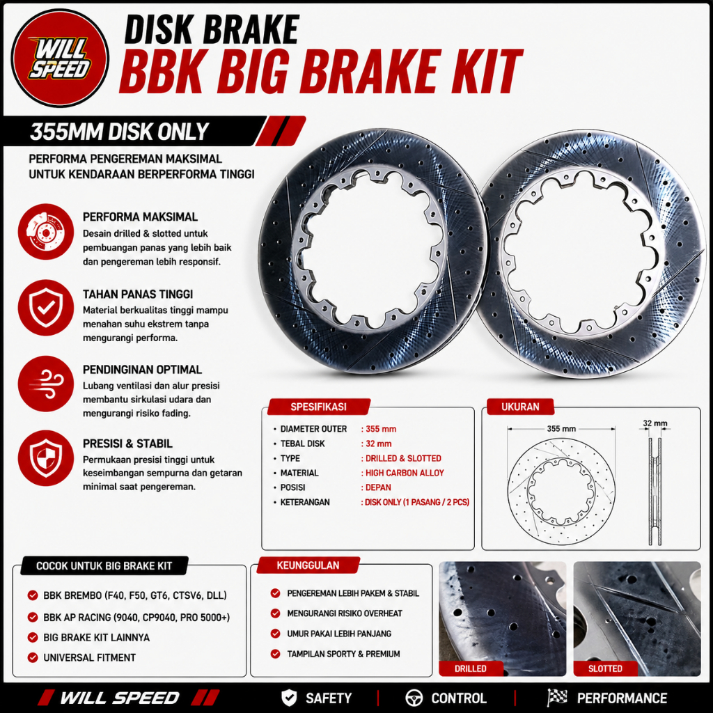 DISK BRAKE PIRINGAN CAKRAM DISK BRAKE BBK BIG BRAKE KIT 355MM DISK ONLY