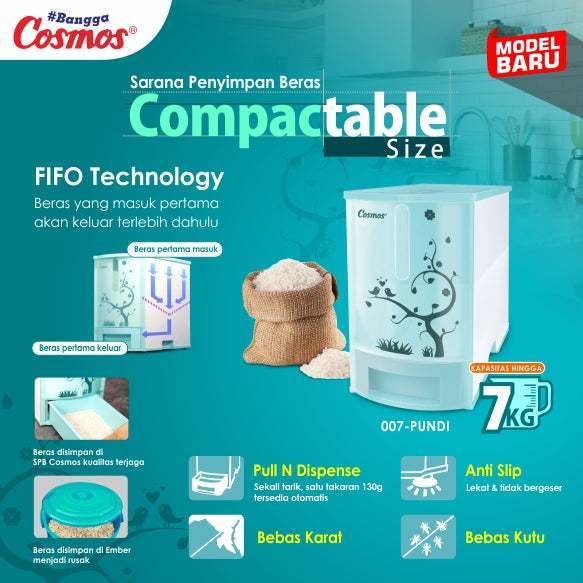 COSMOS PUNDI 007,TEMPAT BERAS, DISPENSER BERAS7KG