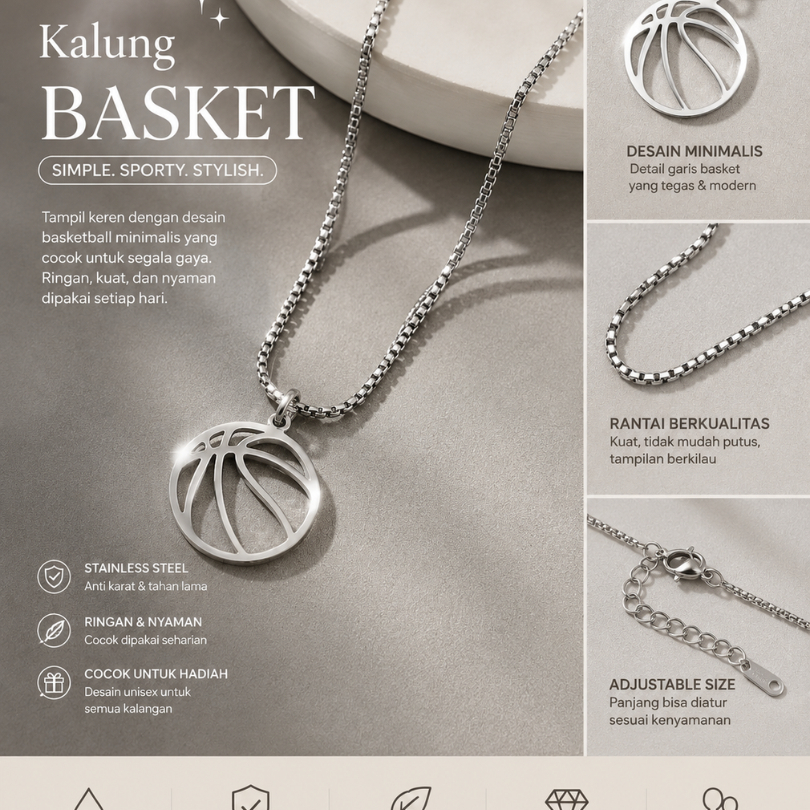 Liontin Logo bola basket / bola voli logo kalung custom Titanium Sport