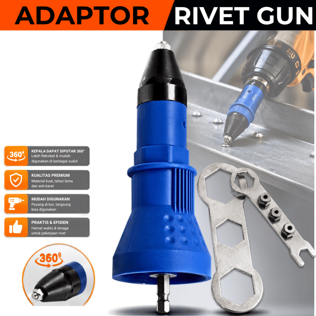 Adapter Mesin Bor Paku Rivet Electric Rivet Gun Attachment / Sambungan Bor Rivet Listrik Cordless