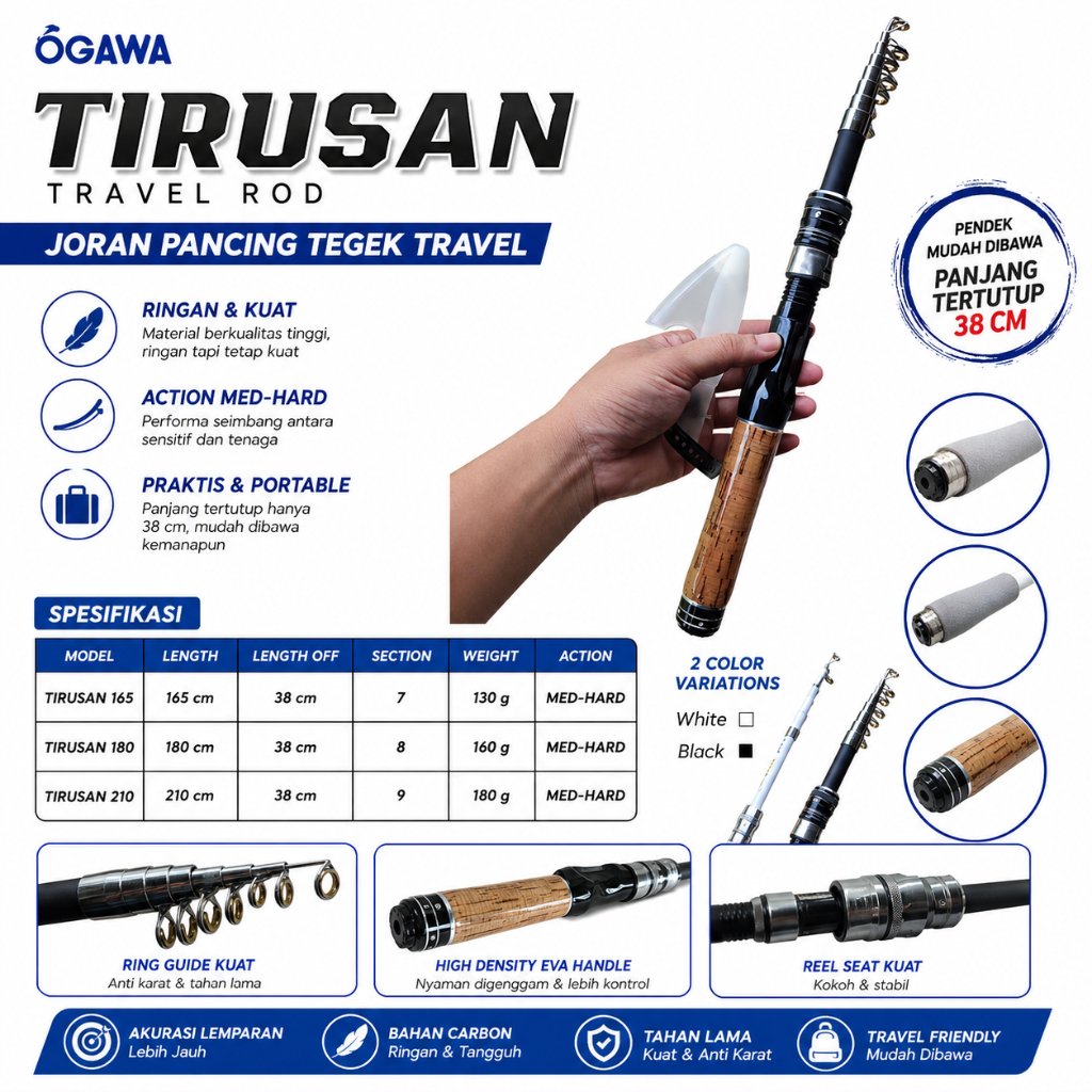 Joran Pancing Ogawa Tirusan  memiliki model antena ruas pendek medium hard