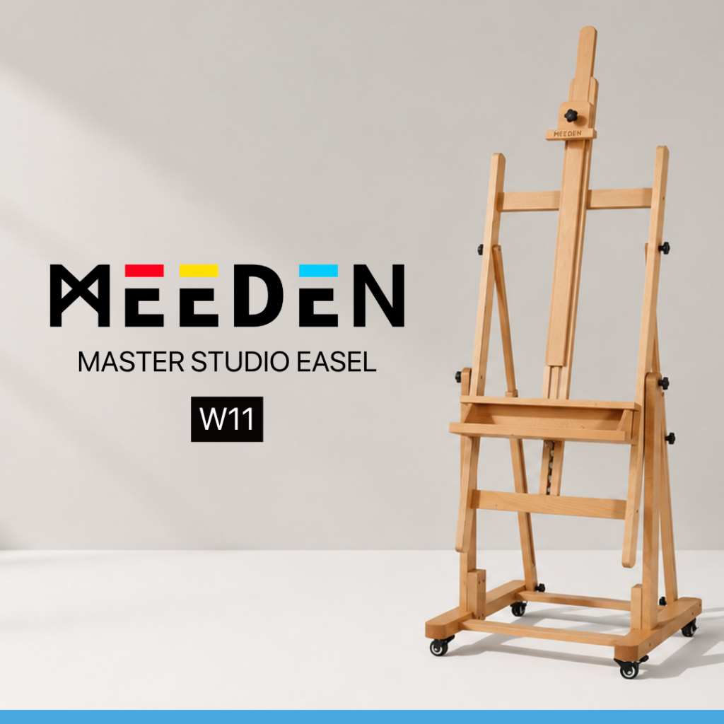Meeden Adjustable Studio Easel Stand Beech Wood H-Frame | Easel Lukis Profesional Beroda untuk Kanva