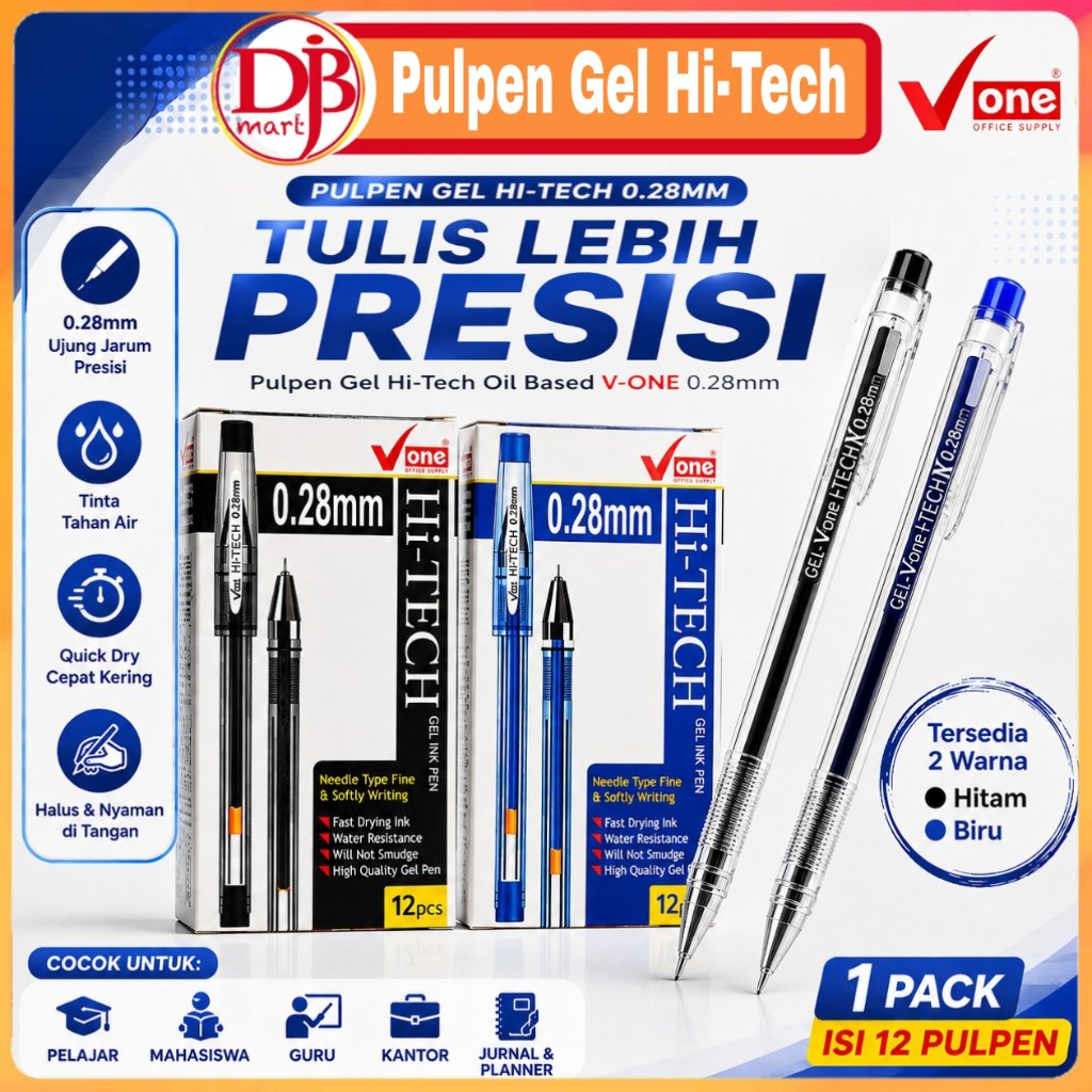 Pulpen 1 Pack | Pulpen Gel | Pulpen Hi Tech H 0.28 1 Pack | Bolpen Gel | Warna Hitam dan Biru | DJB 