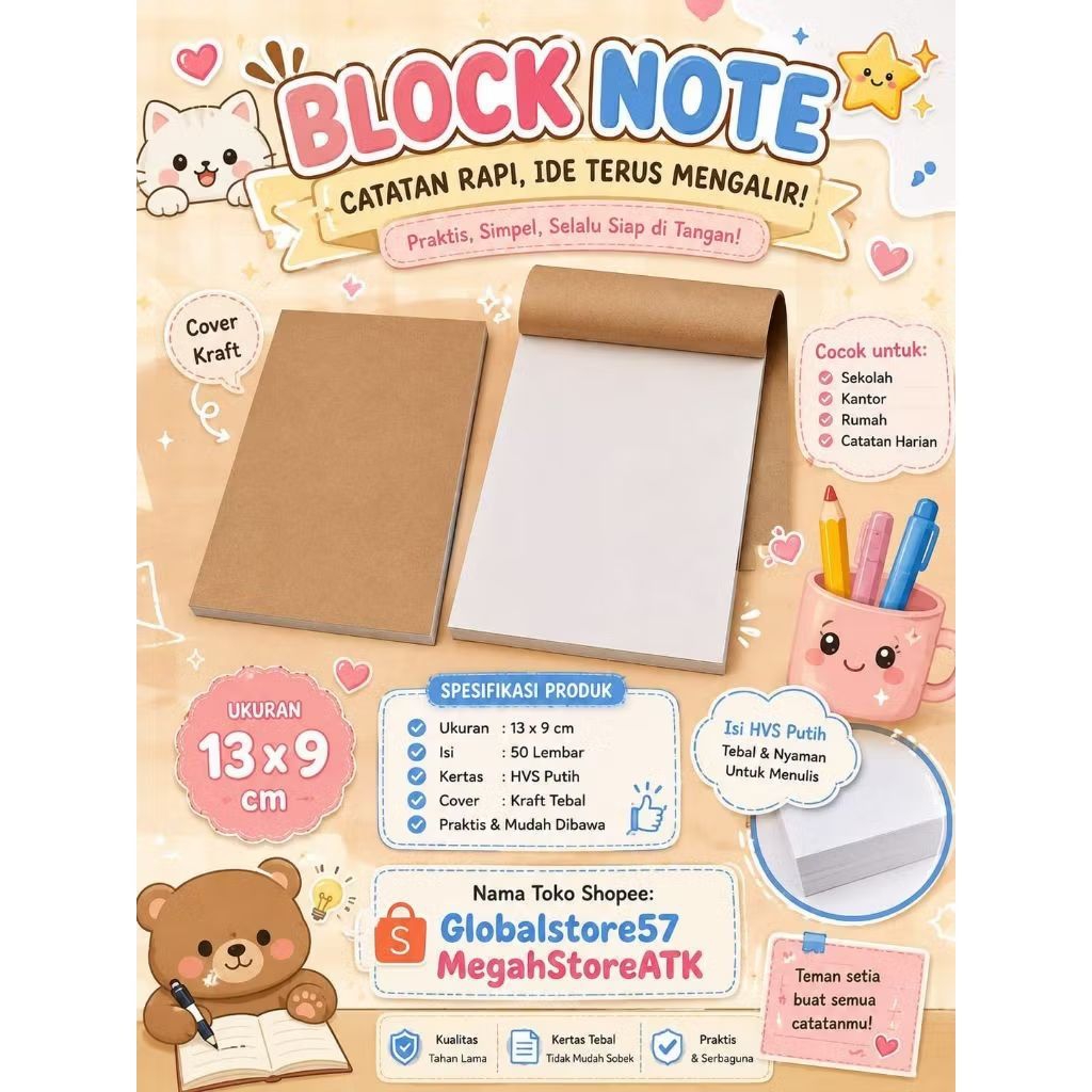 MJ BLOCK NOTE POLOS ISI 10 BUKU / NOTES KECIL