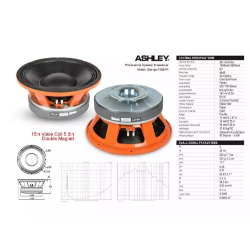 FREE PACKING KAYU - Speaker ASHLEY ORANGE 1552 HR / 1552HR Coil 5'5 Inch Double Magnet 15 Inch