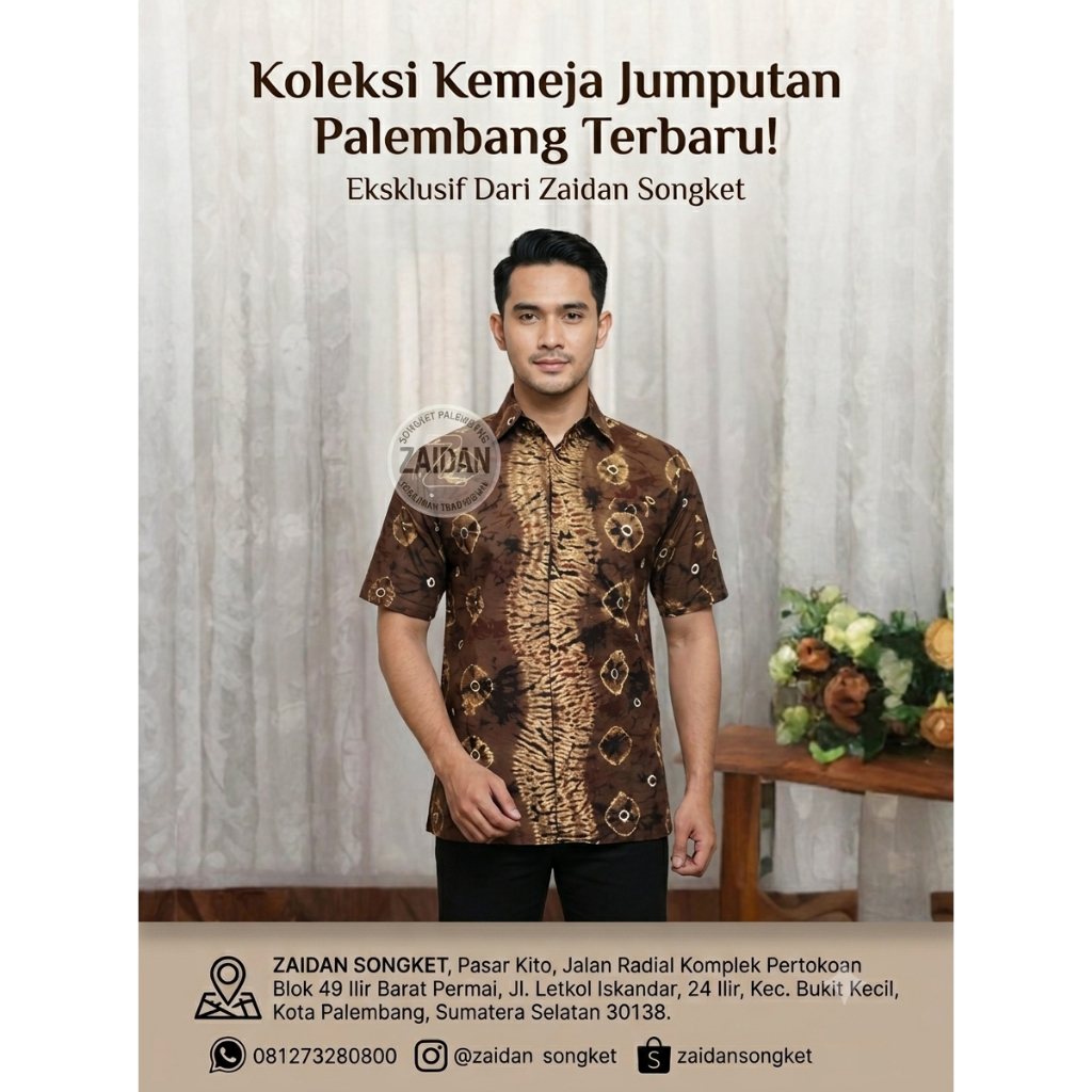 Kemeja Tangan Pendek Pria Jumputan Asli Tradisional Palembang