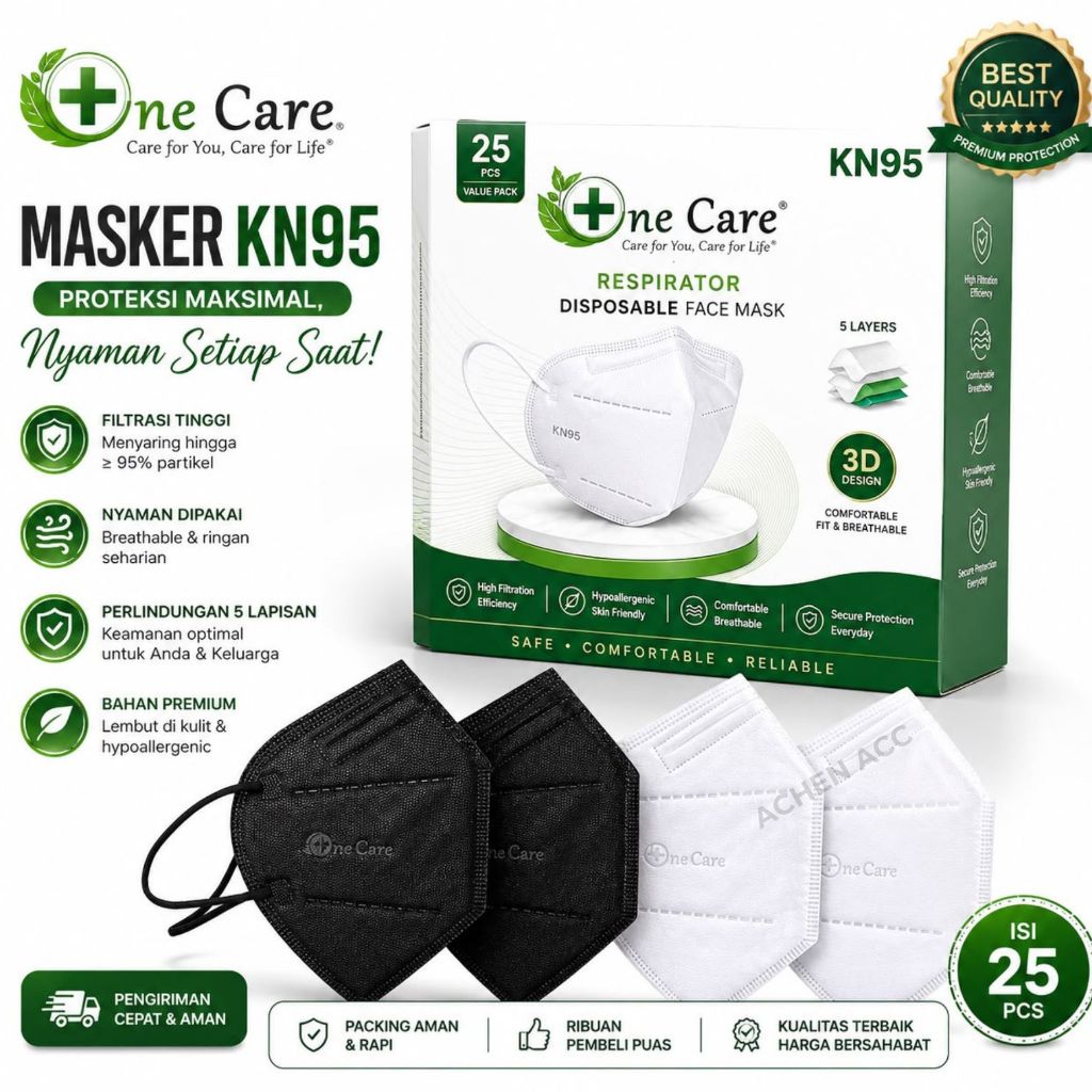 Masker KN95 5Ply One Care 1 Box 25Pcs Putih,HItam