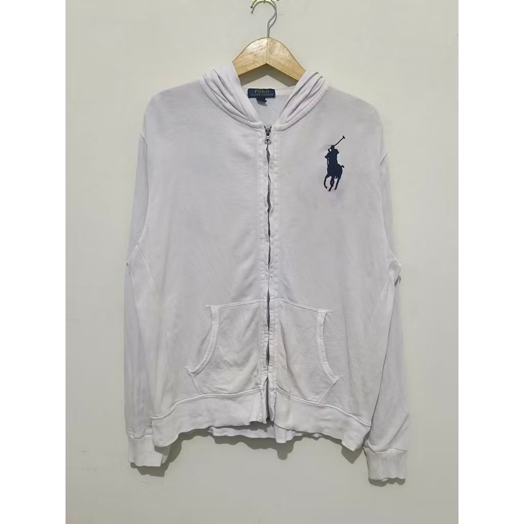 Jacket Hoodie Zipper by Polo Ralph Lauren White XL