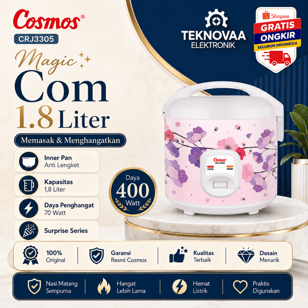 Cosmos Rice Cooker 1.8L CRJ-3305/CRJ3305/CRJ3305/CRJ 3305/CRJ-3305/CRJ 3305 Anti Lengket