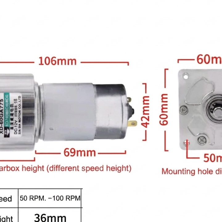 60GA775 Motor DC Gear Box 50-RPM