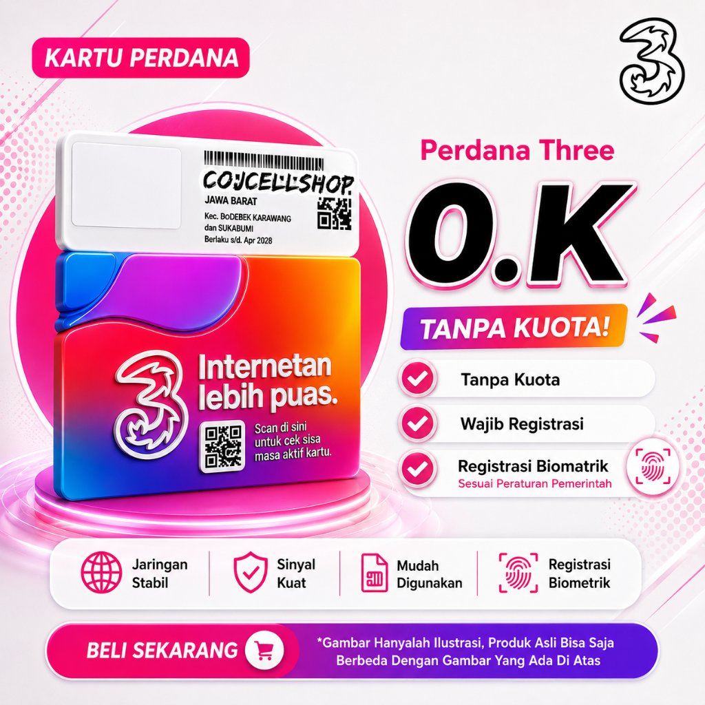 Kartu Perdana Tri 0.K Segel EXP Panjang SEPTEMBER 2026 - Kartu Perdana Tri Segel Kosongan Support 4G
