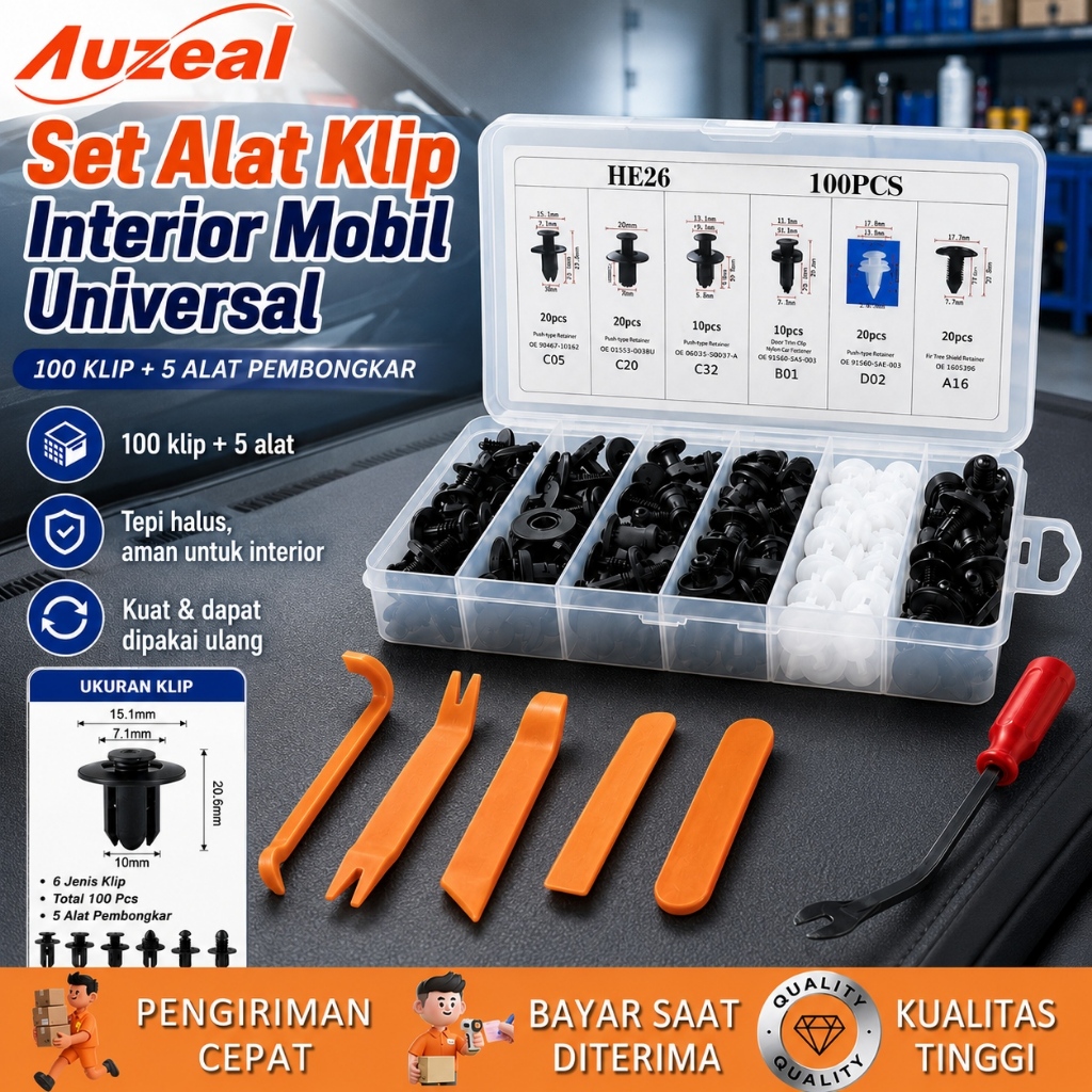 100PCS Auzeal Baut Rivet Mobil/Universal Klip Bumper Baut Body Plastik Clip Kancing Motor Serbaguna 