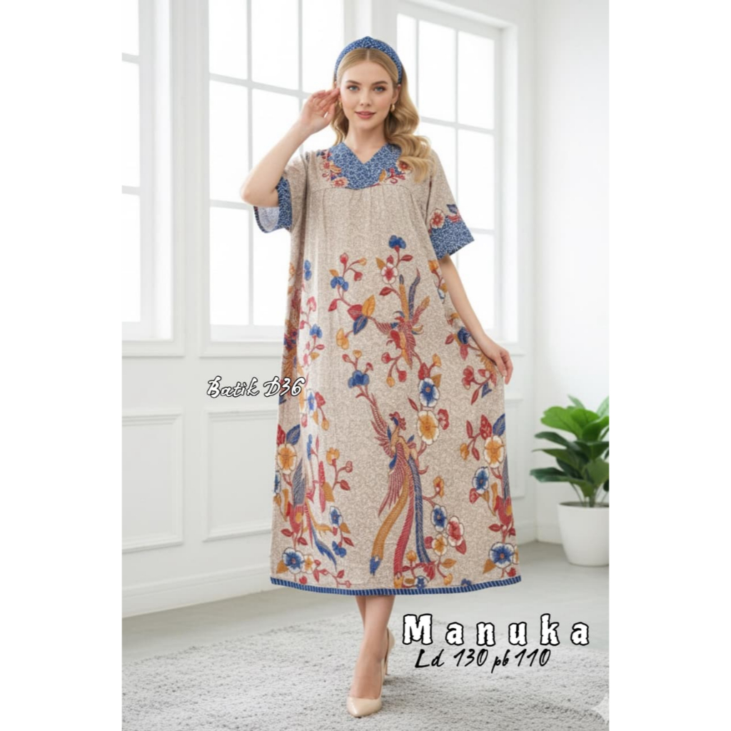 (Aleha) Daster Batik Klok Payung |Semi Jumbo Manuka Non Busui Freindly LD 130 cm Panjang Baju 110 cm