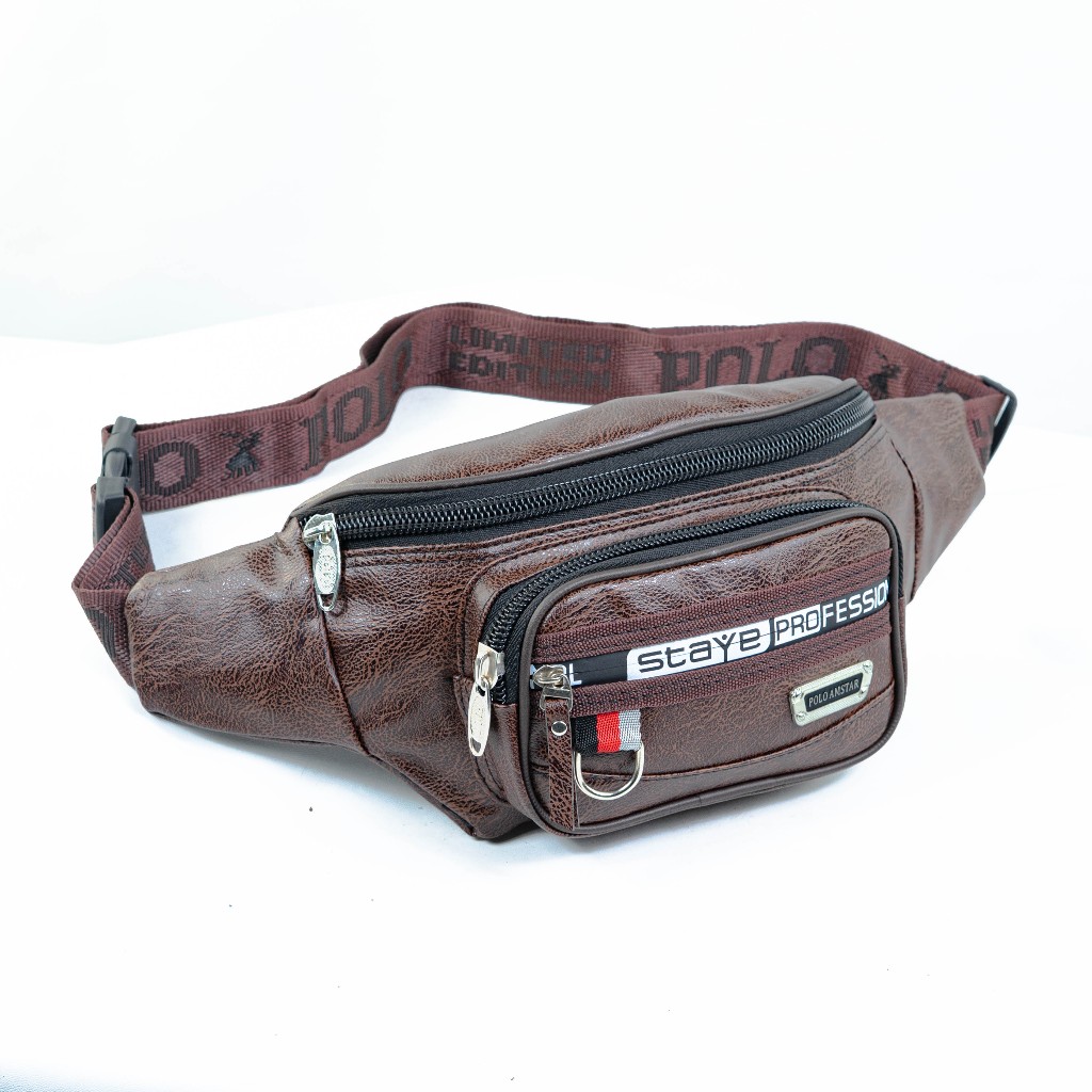 Tas Selempang Pria POLO AMSTAR Savero Waistbag Slingbag PU Leather Tas Pinggang Kulit