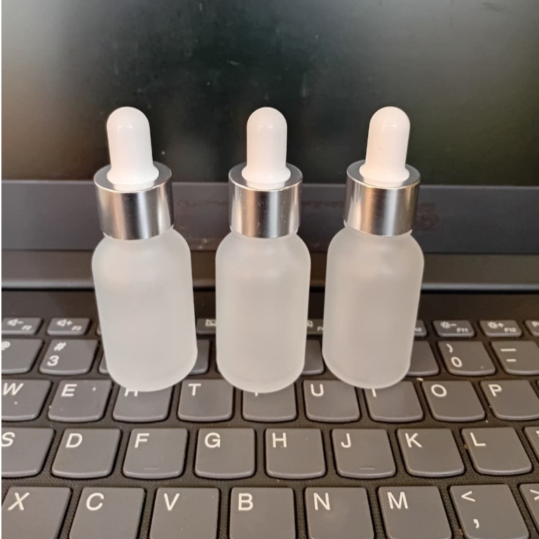 Botol pipet kaca 15ml putih silver frosted / Botol serum 15 ml doff / Botol tetes 15ml