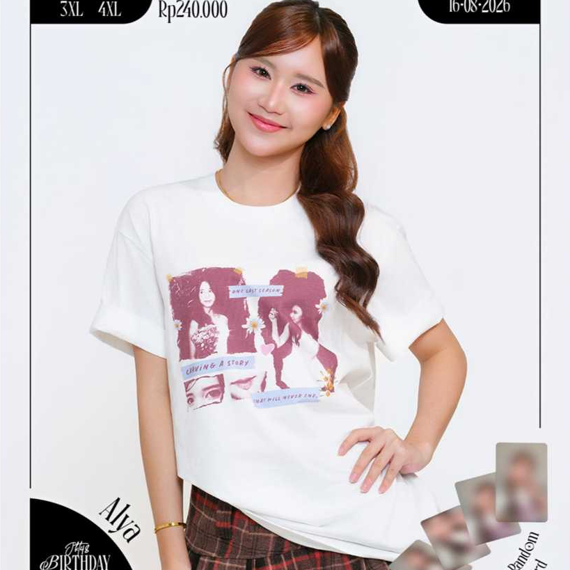 Kaos JKT48 Alya Amanda Birthday 2026 T-shirt Wanita Free Pc/Goodibag/Sticker Cotton Putih 24s