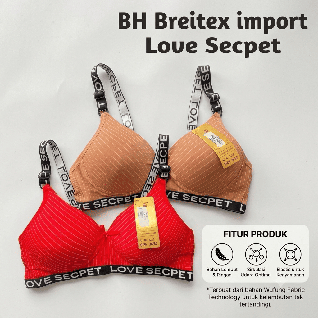 Bra Wanita BH Breitex 3326 Tanpa Kawat Size 34 36