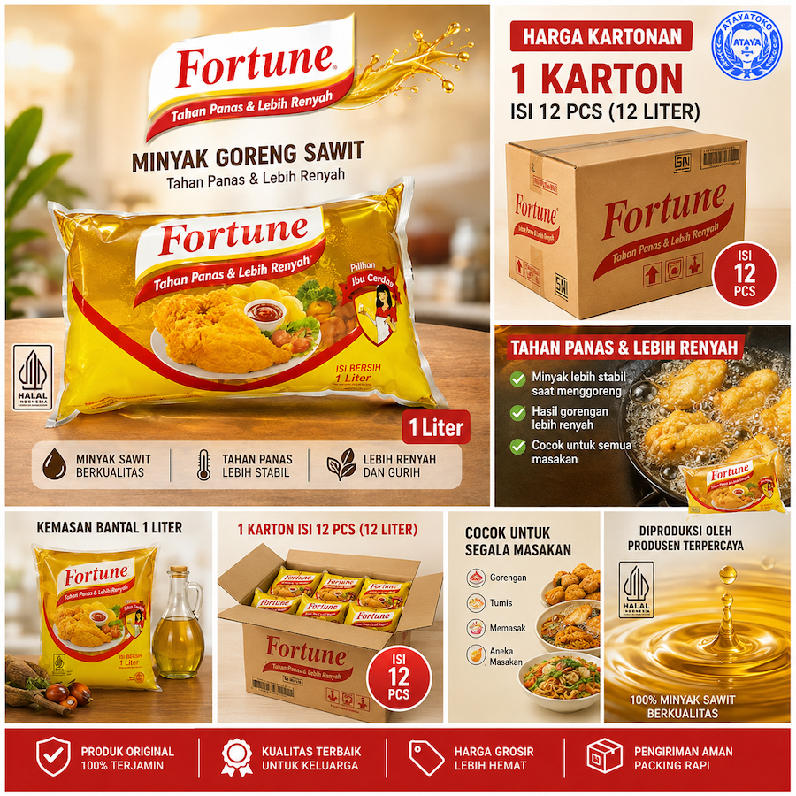fortune bantal pillow 1L isi 12Pcs 1 dus minyak goreng 1 Karton Grosir