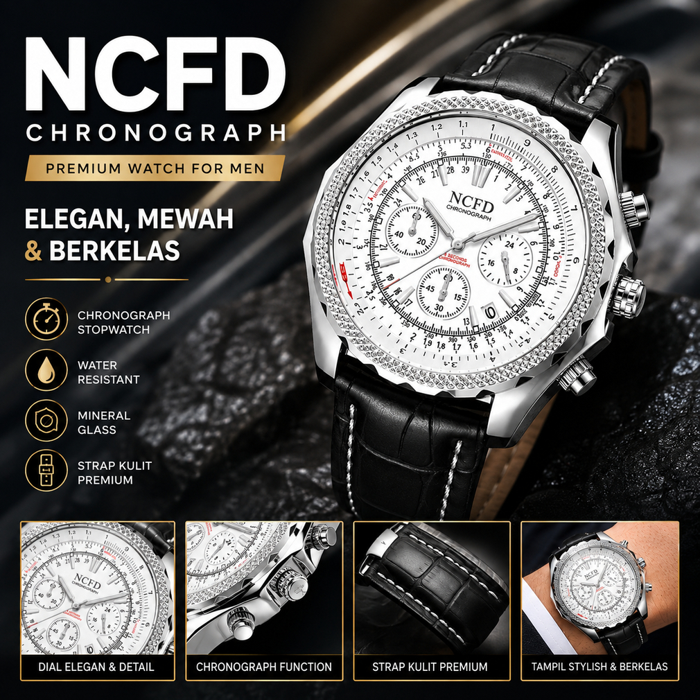 Jam Tangan Pria NCFD Chronograph Analog Strap Kulit Premium Elegan Fashion Stylish