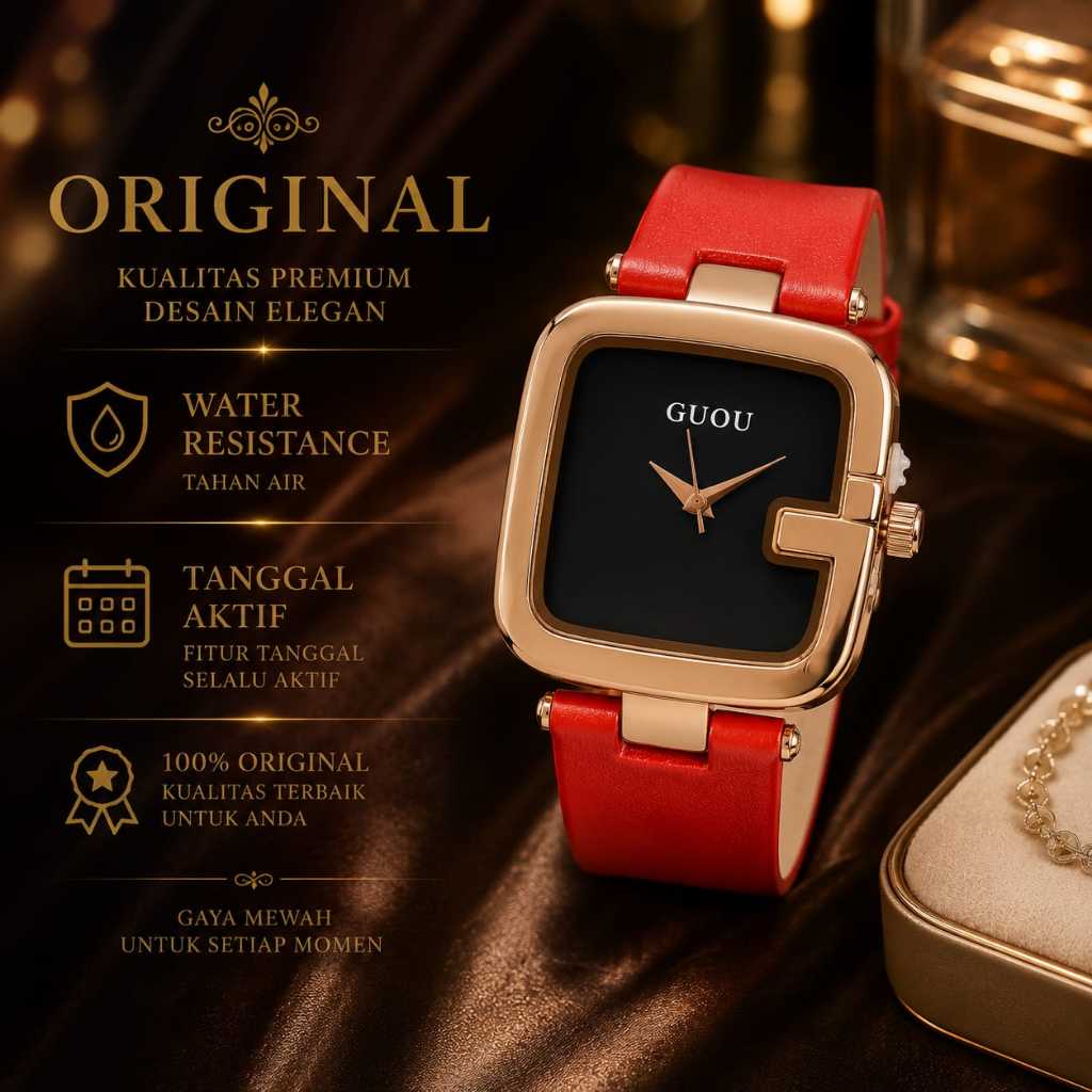 JAM TANGAN KOTAK GUOU ORYGINAL ELEGAN JAM PERSEGI FULLSET