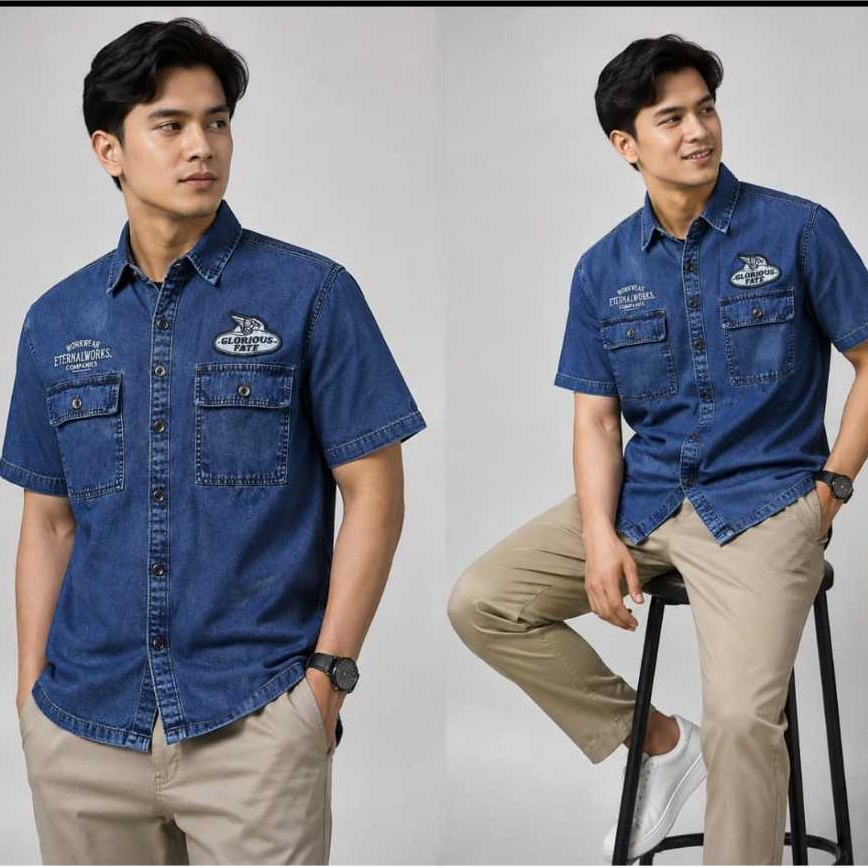 kemeja jeans Denim levis lengan pendek pria