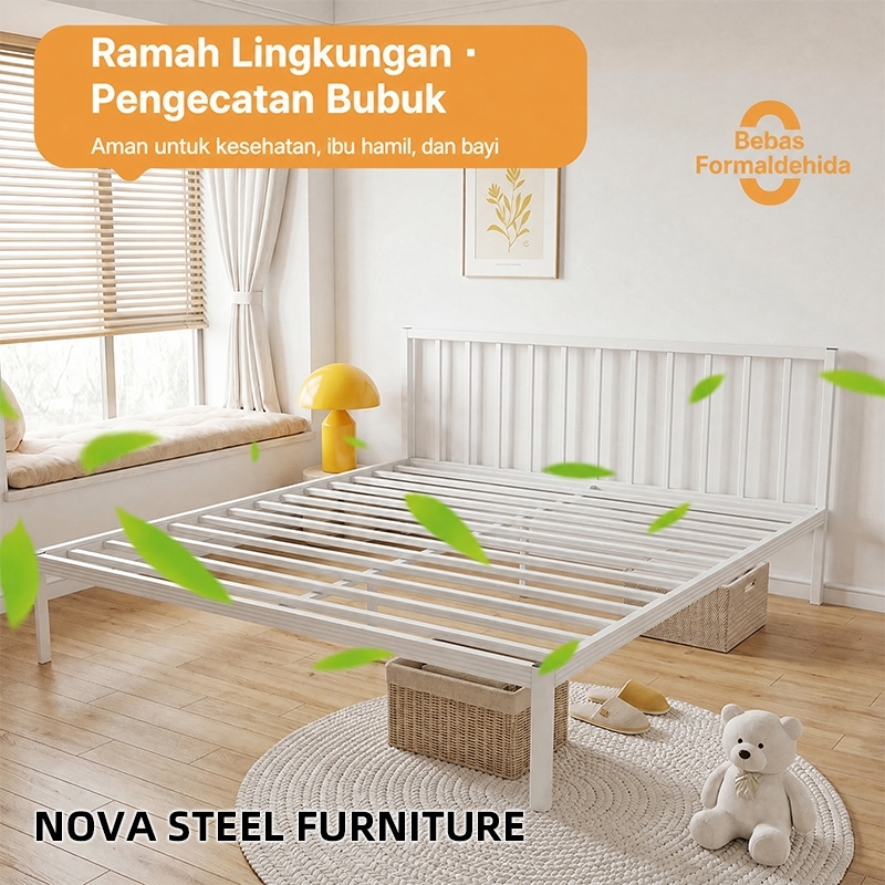 Ranjang Besi Kokoh Anti Karat dengan Kaki Tebal Peredam Suara, Tempat Tidur Minimalis untuk Kamar Ti