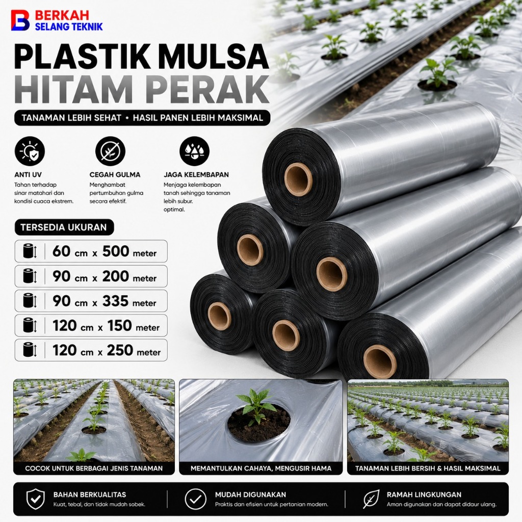 1 Roll Plastik Mulsa Hitam Perak | Lebar 60cm 90cm 120cm |