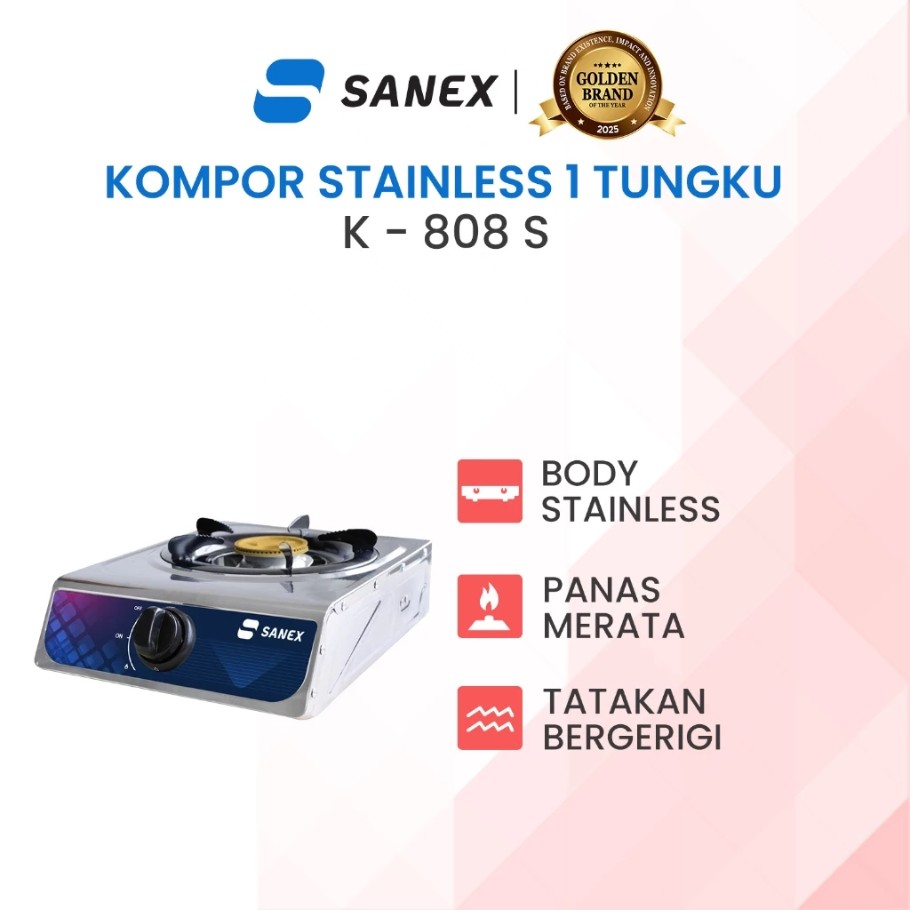 SANEX Kompor Gas 1 Tungku Stainless Steel 3D Big Burner Api Biru Pemantik Otomatis SNI Garansi Resmi