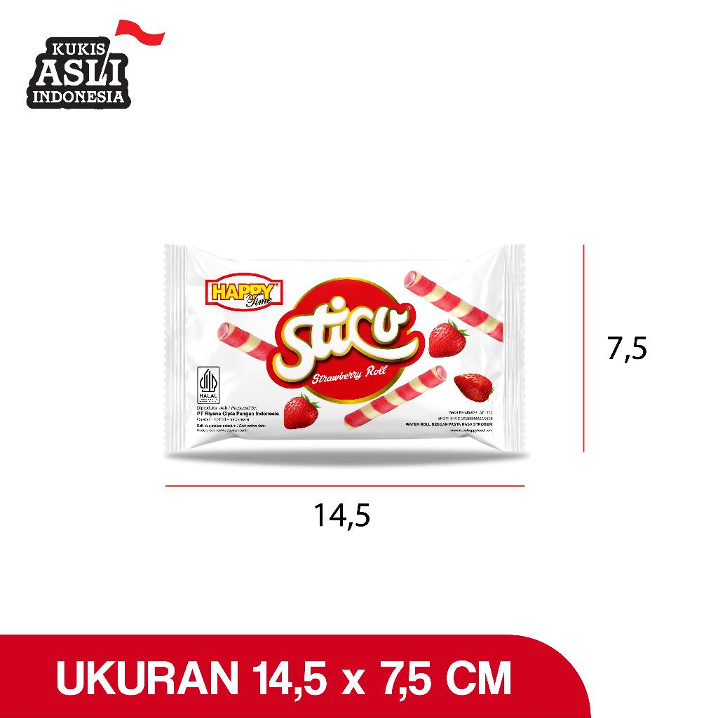 Happy Time - Sticu Wafer Strawberry Roll Snack Cemilan Ringan (1 Renceng isi 12 pcs)